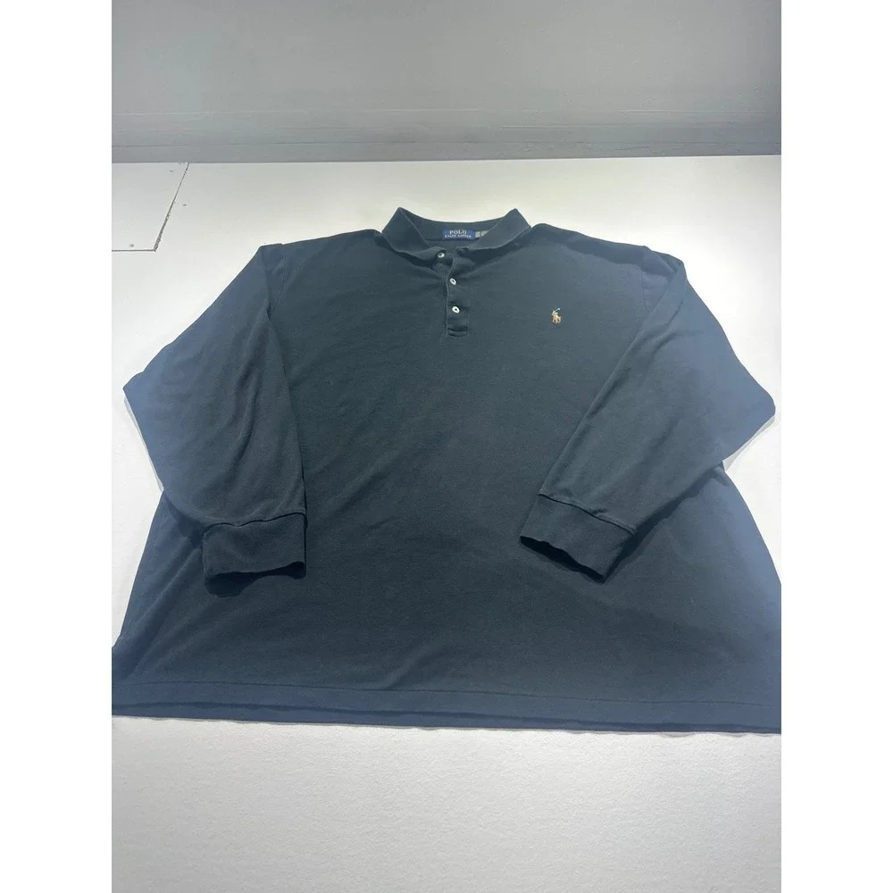 Polo Ralph Lauren Mens 2XB Black Long Sleeve Pony Logo Pique Polo Shirt